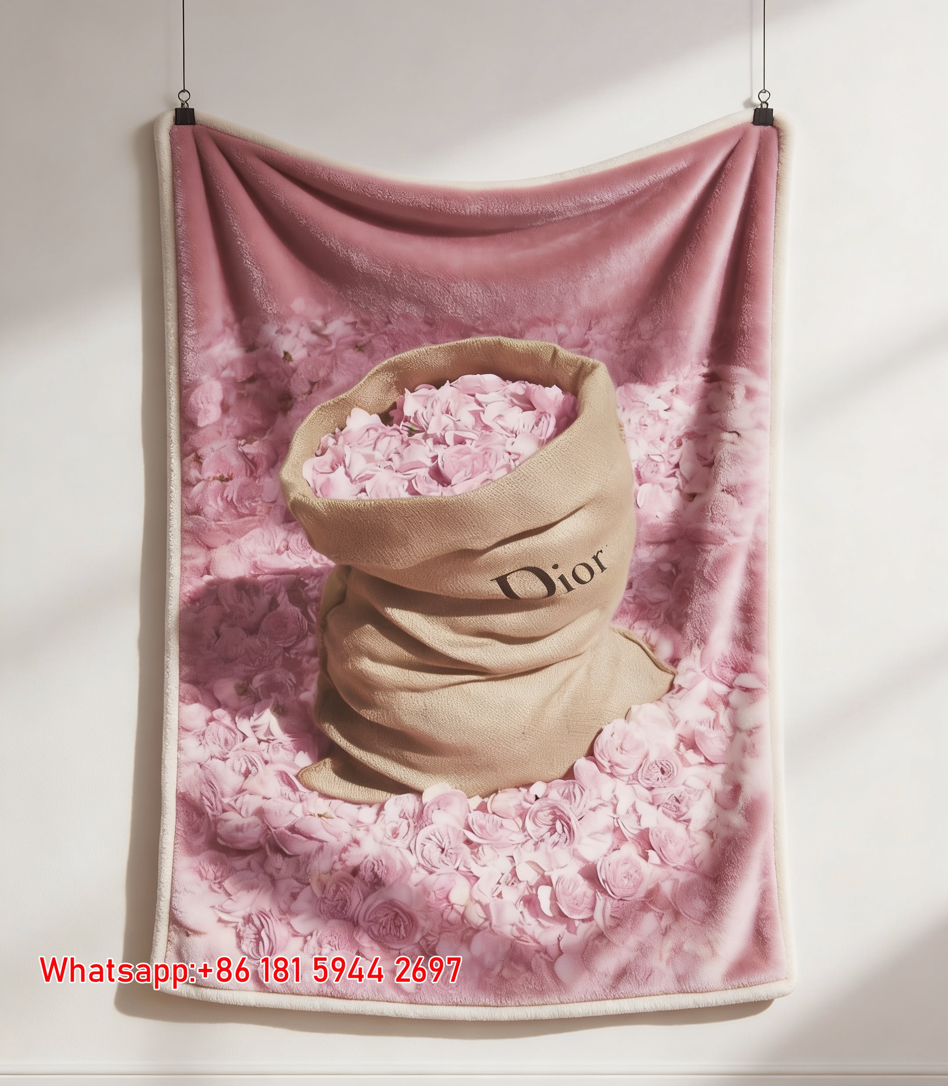 Dior Pink Rose Sack Flannel Sofa Throw Blanket D335